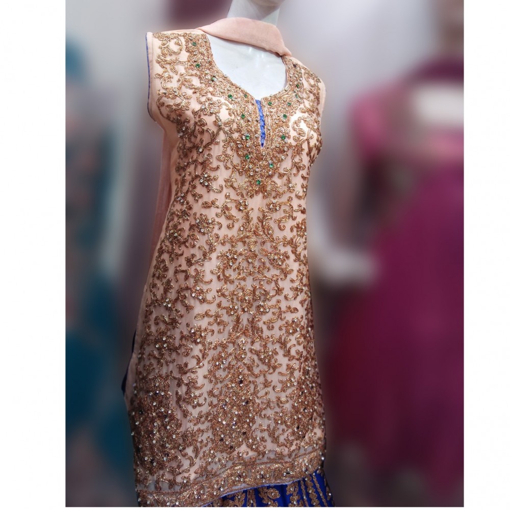 Fancy Sleeveless Golden Lehenga For Girls - Golden - Medium/Large