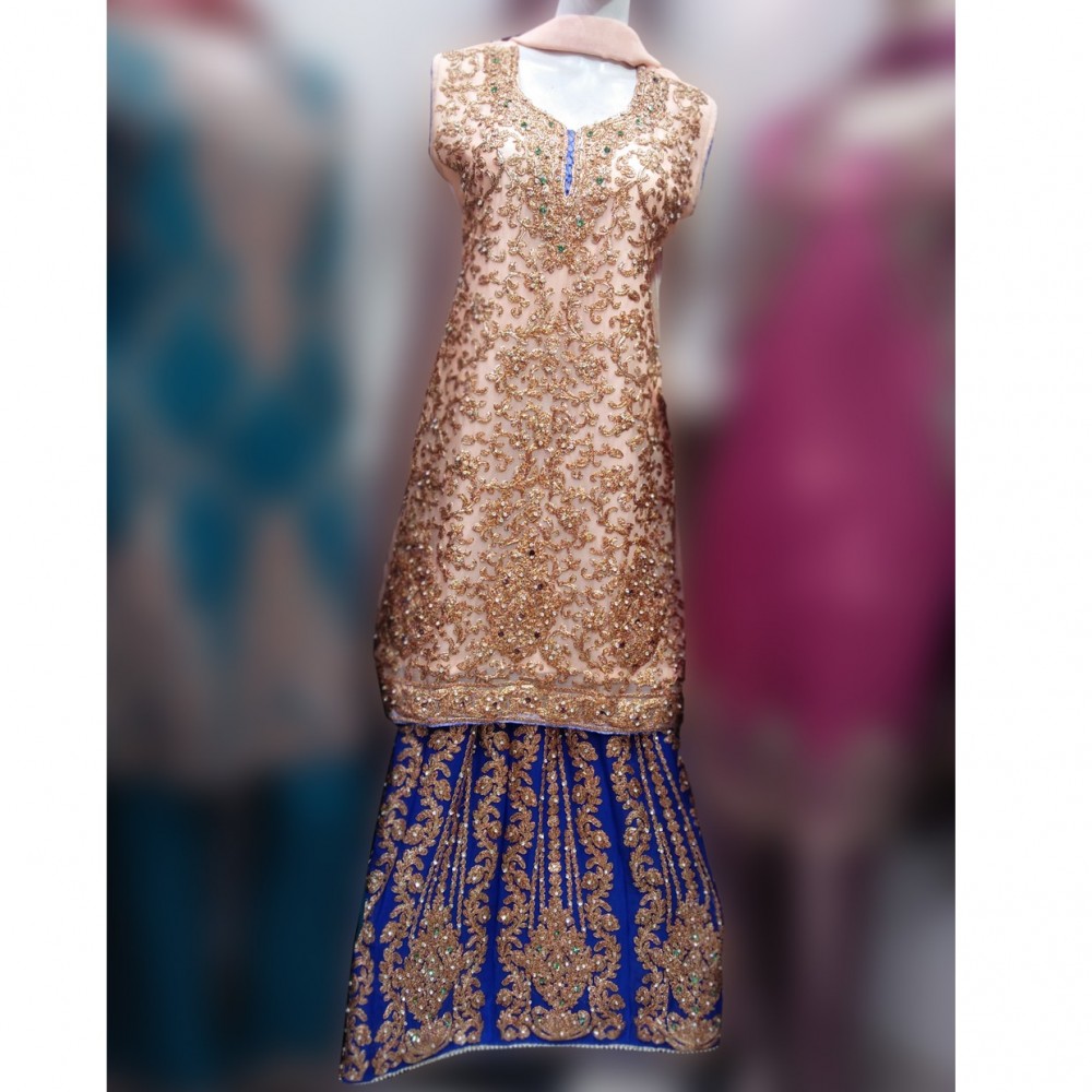 Fancy Sleeveless Golden Lehenga For Girls - Golden - Medium/Large