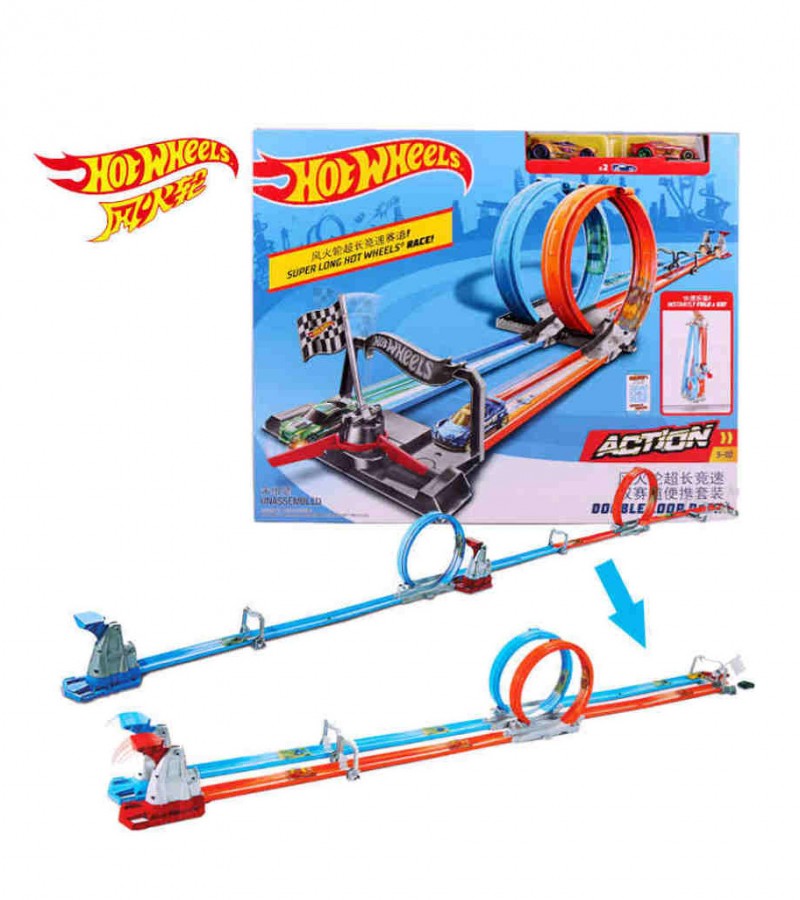 Hot Wheels Double Loop Dash Drag Racing with 2 Vehicles Playset