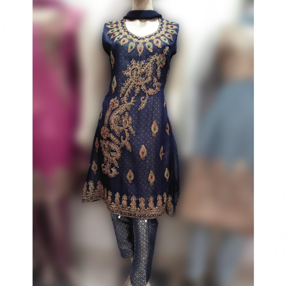 Imperial Sleeveless Dori Design Shalwar Kameez For Girls - Blue - Medium/Large