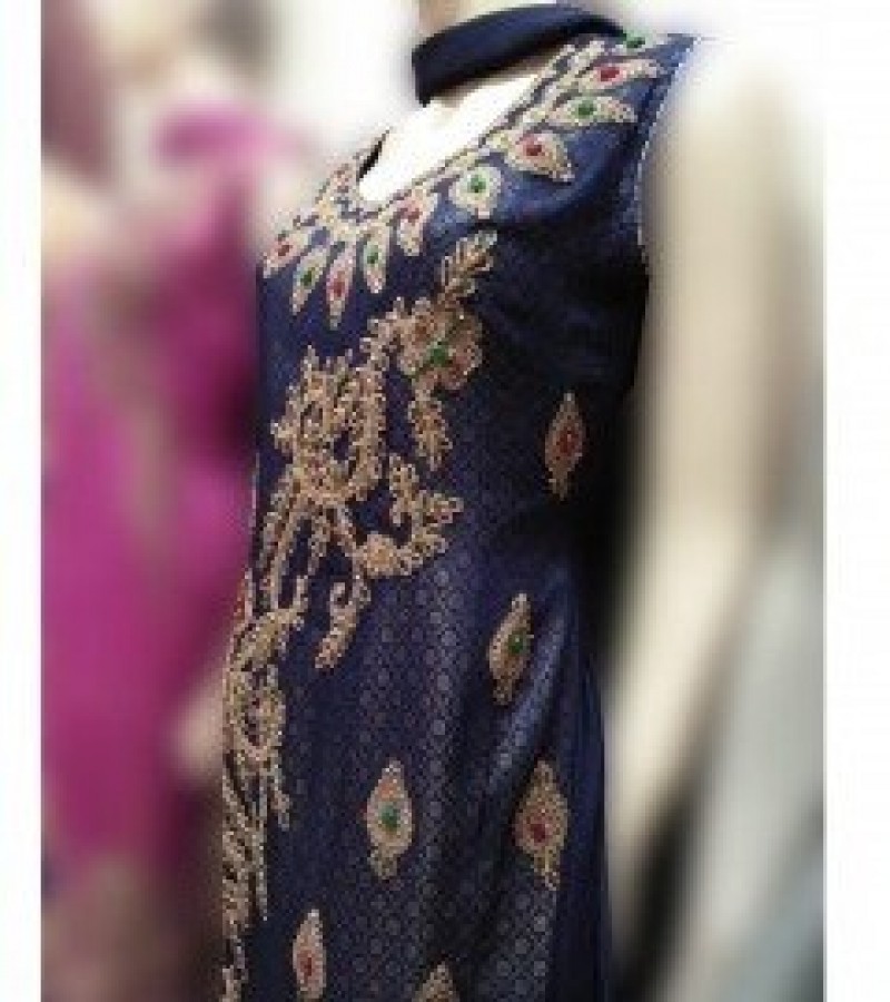 Imperial Sleeveless Dori Design Shalwar Kameez For Girls - Blue - Medium/Large