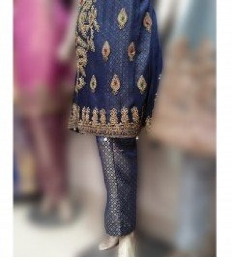 Imperial Sleeveless Dori Design Shalwar Kameez For Girls - Blue - Medium/Large