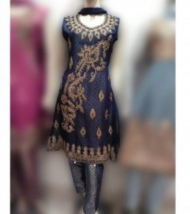 Imperial Sleeveless Dori Design Shalwar Kameez For Girls - Blue - Medium/Large