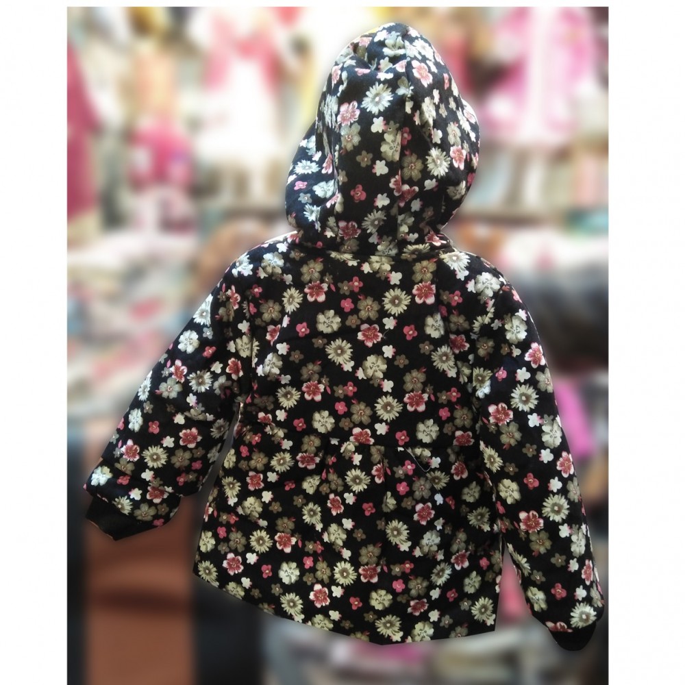 Printed Flowers Jeans Upper For Little Girls - 2 To 5 Years