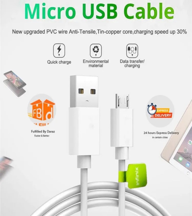 Infinix Original Data Cable Micro USB High-Speed USB Cable - Fast Charging Cable For Android Mobile Phones