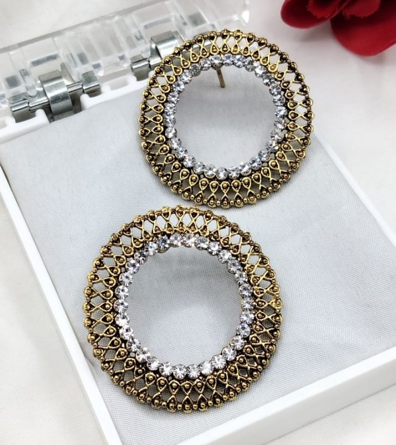 1 Pair Tops golden With Stone Round Shape  Accessories