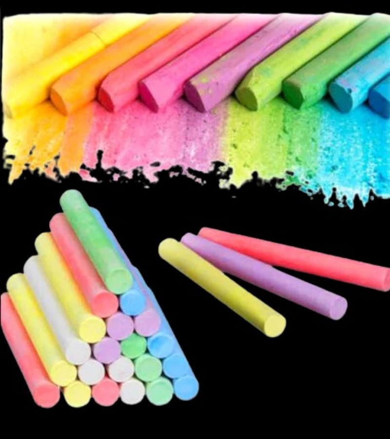 Chalk Box Of 50 Pcs Dustless Washable Chalk White & Mix Colors & Chalkbord & Sidewalls