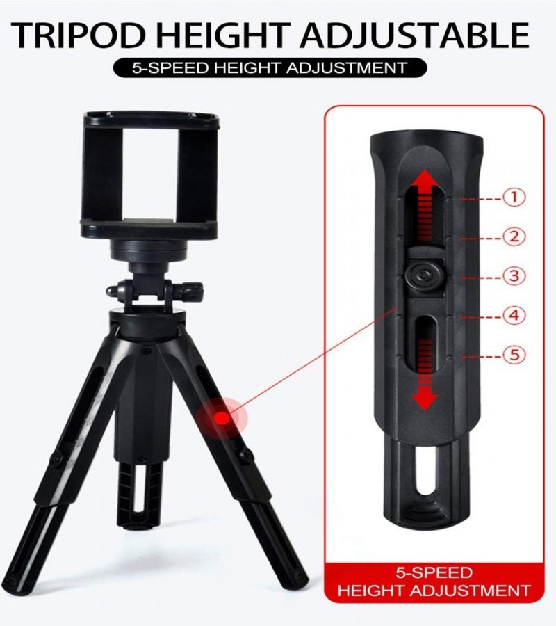 Mini Size Tripod Movable Ball Head With Mobile Holder For DSLR Camera and Mobile Phone - BLACK