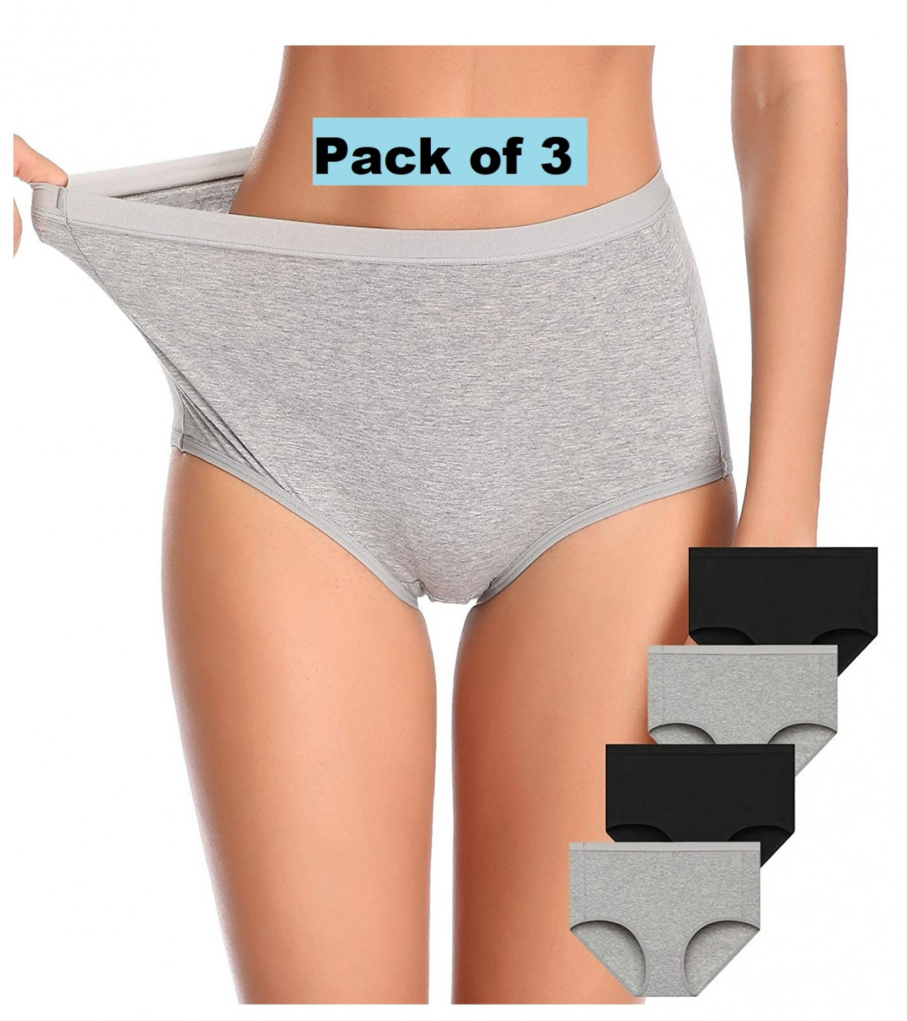 BeBlessed: Pack of 3 Panties for girls - Lycra Cotton Underwear for Women - Black Red and Gray Low Stretchable comfortable Panties for Ladies