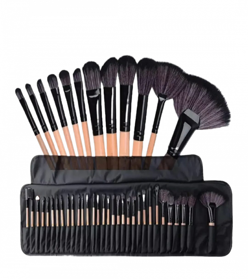 24-Piece Professional Makeup Brush Set with Leather Bag - Perfect for Eye and Face Makeup Application