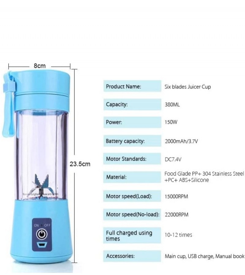 6 Blades Juicer Cup/Electric Blender Mini Portable Personal Size USB Portable blender 380ml bottle