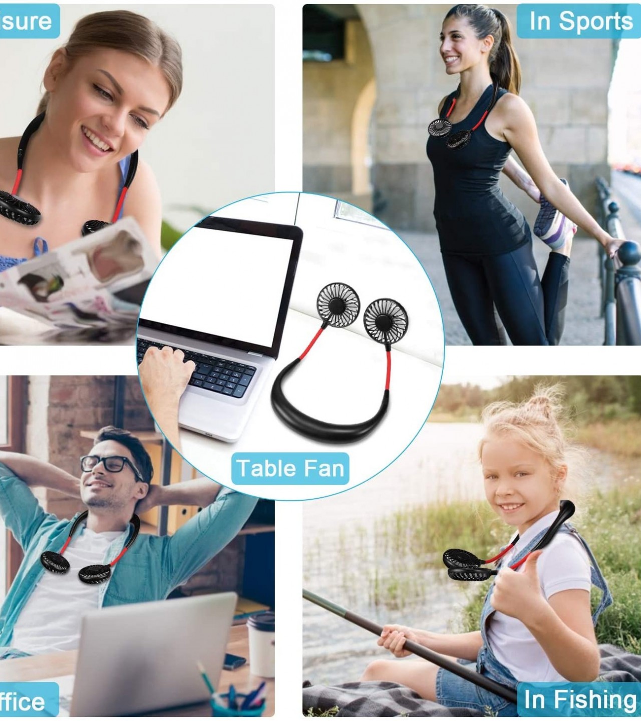 7 Blade Neck band Portable Wearable Mini Sport Fan USB Rechargeable
