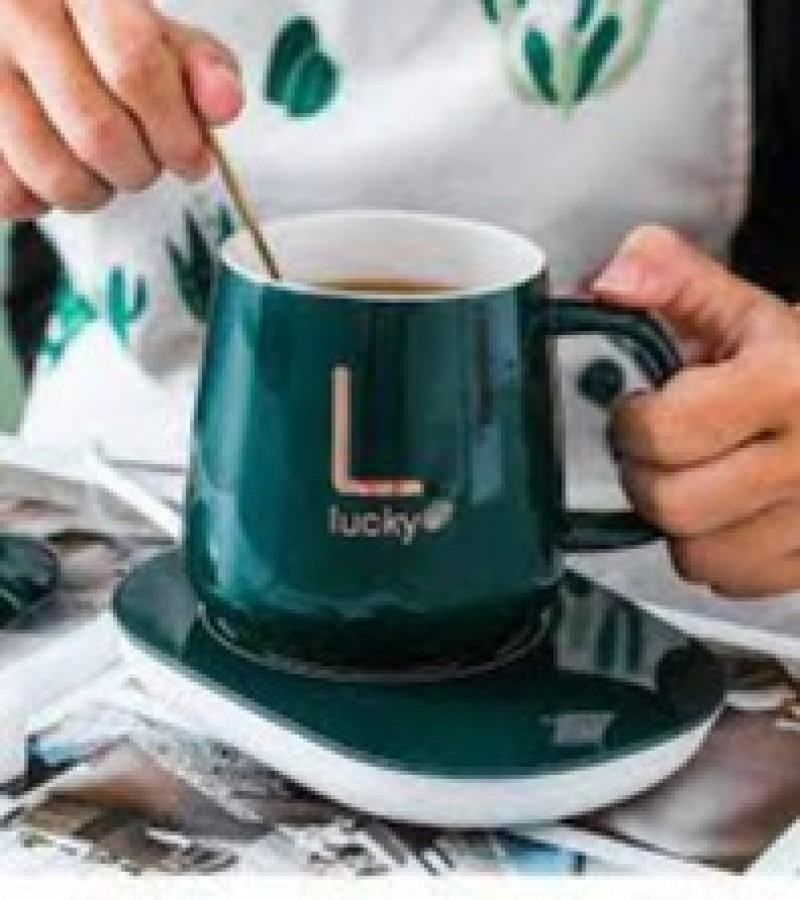 Lucky Coffee Cup Warmer Heating Cup Pad Ceramics Mug Mat Tea Coffee Heater with Cup Spoon