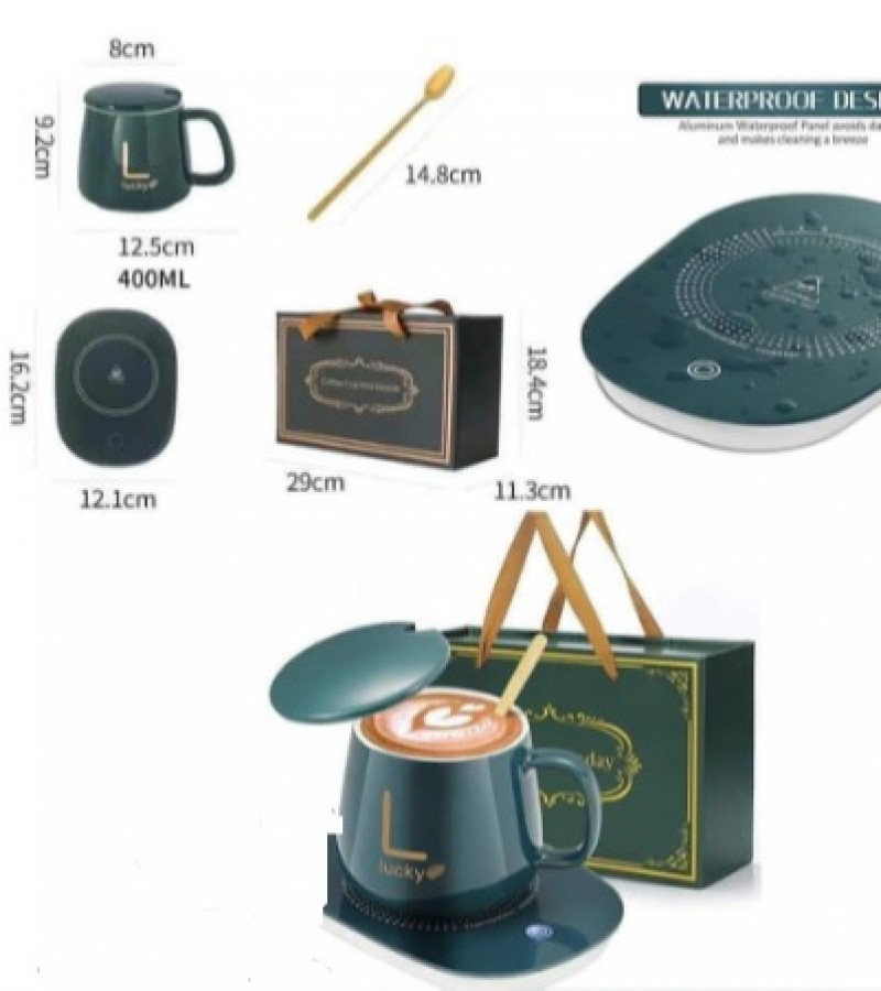 Lucky Coffee Cup Warmer Heating Cup Pad Ceramics Mug Mat Tea Coffee Heater with Cup Spoon
