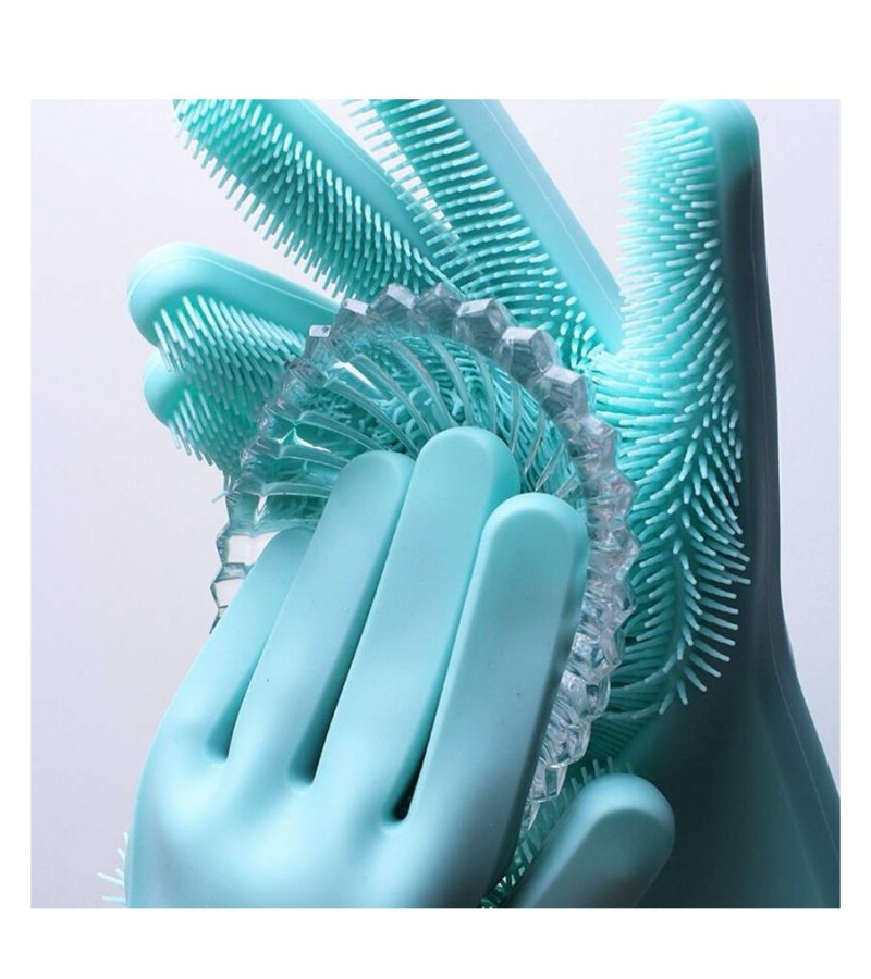 Magic Dishwash Gloves with Scrubber, Silicone Cleaning Reusable Scrub Wash Gloves