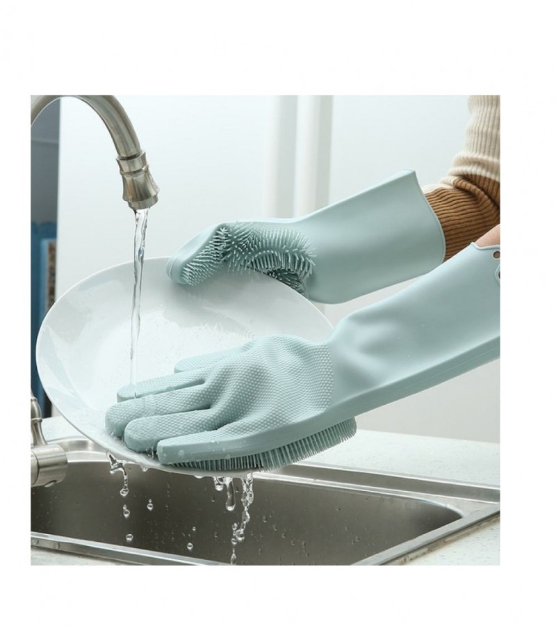 Magic Dishwash Gloves with Scrubber, Silicone Cleaning Reusable Scrub Wash Gloves