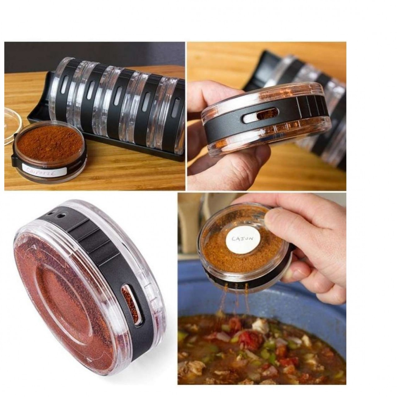 Set Of 7 - Multi-color Food Containers With Round Spice Rack