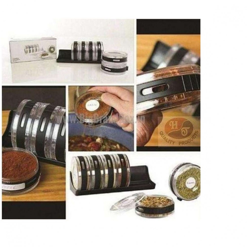 Set Of 7 - Multi-color Food Containers With Round Spice Rack