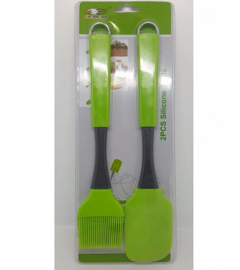 Silicon Green Spatula & Oil Bruch - Green