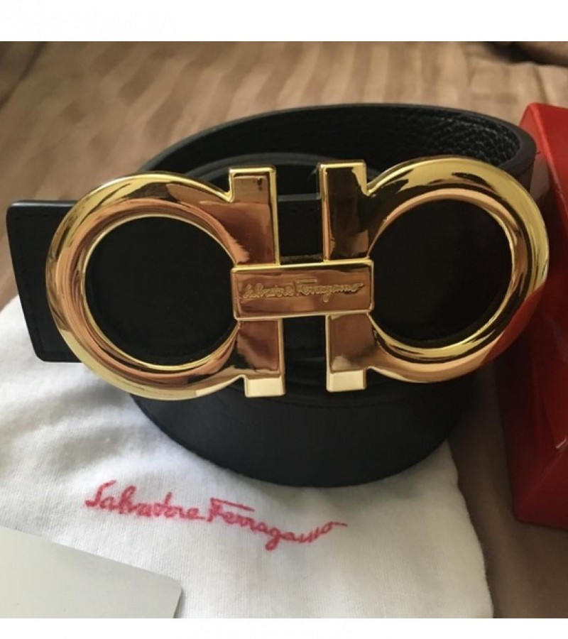 Best Quality Black Color Ferragamo Belt with Golden Color
