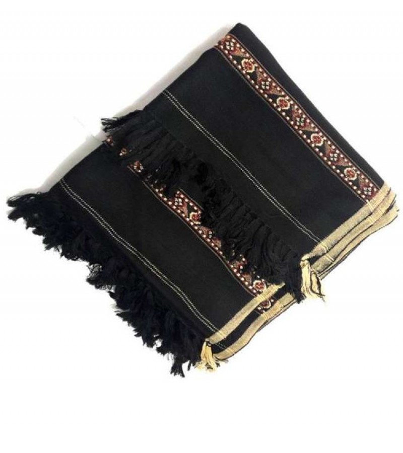 Black Pure Acro-Woolen Valeno Dhussa Shawl For Men