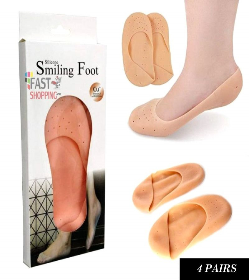 Pack Of 4 Pairs Smiling Foot Anti Crack Full Length Silicone Foot Protector Moisturizing Socks For Foot-Care