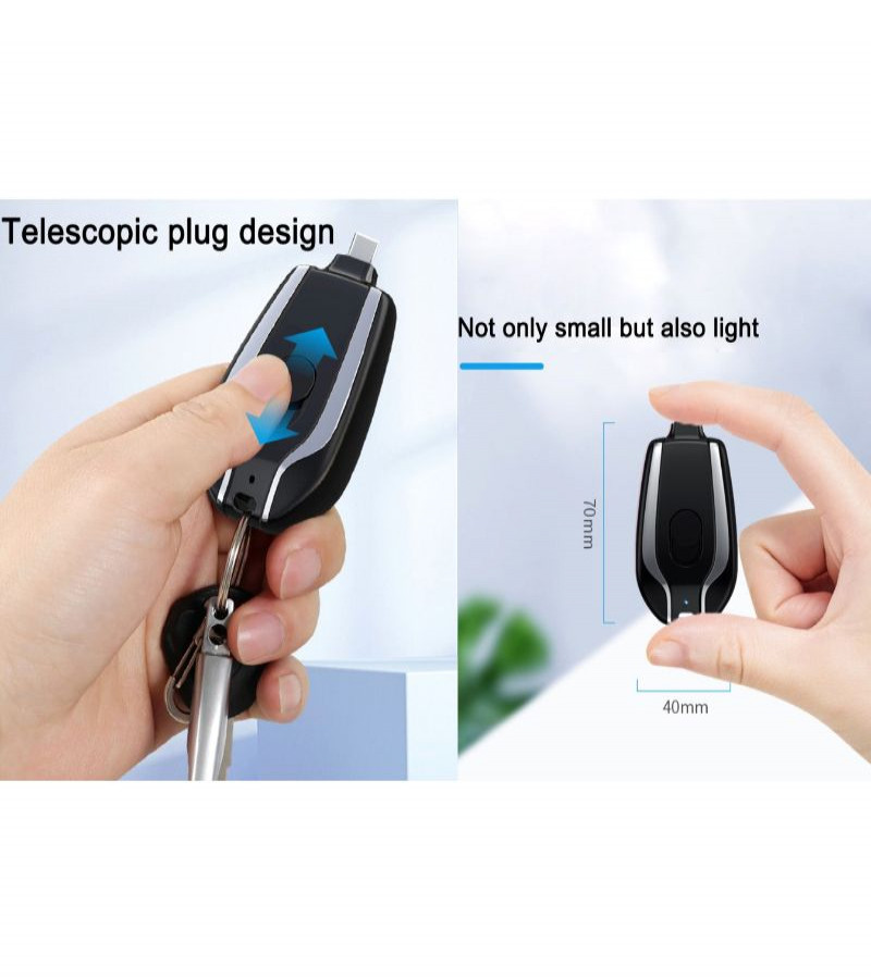 Ultra-Compact 1500mAh Keychain Emergency Charger With Type-C Fast Charging Backup Power Bank For Android And Lightning