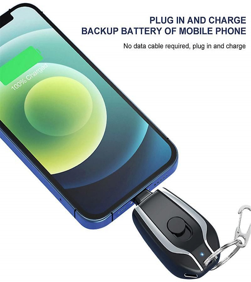 Ultra-Compact 1500mAh Keychain Emergency Charger With Type-C Fast Charging Backup Power Bank For Android And Lightning