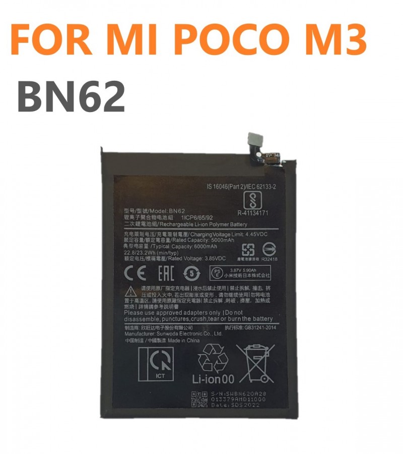 BN62 battery for Xiaomi POCO M3 Redmi Note 9 4G 9T Capacity-6000mAh ...