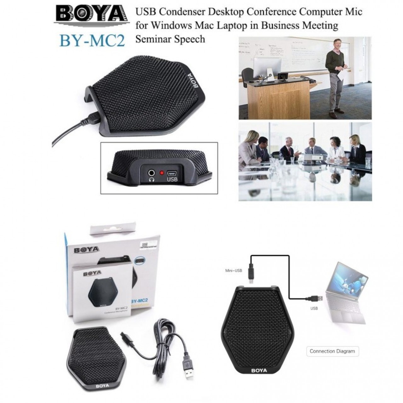 Boya BY-MC2 USB Desktop Conference Mic for Windows Mac Laptop for Business Meeting, Seminar, Speech