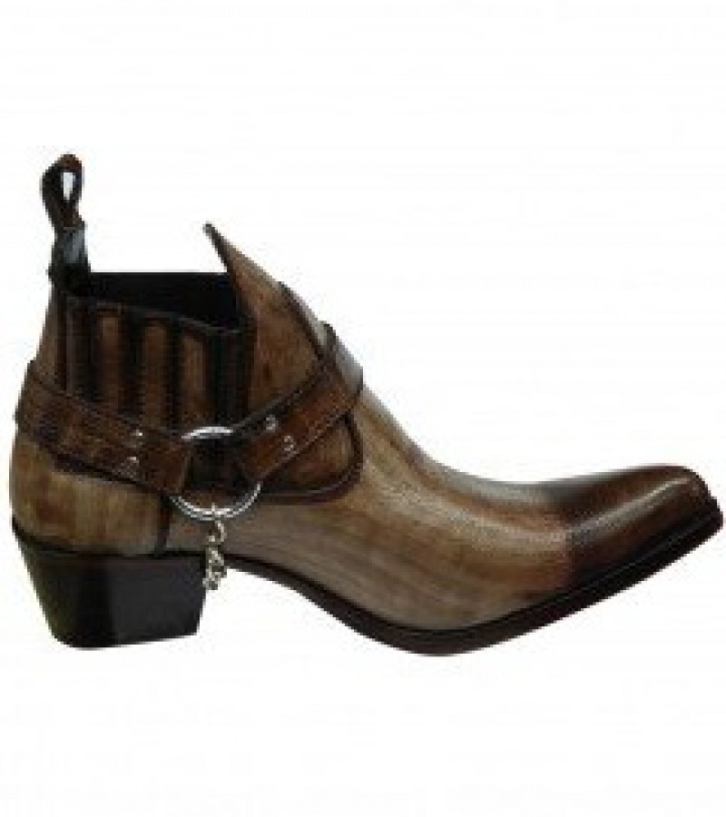 Brown Leather Amazing Western Cowboy Boots With Metal Chain For Men - 7 To 12
