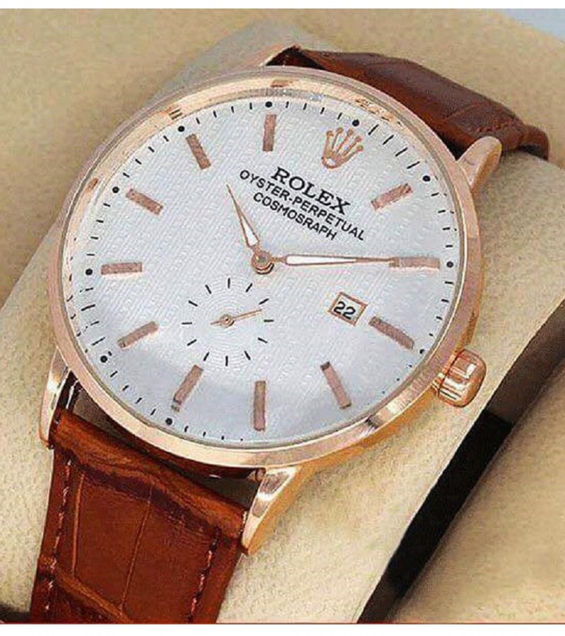Brown Leather Strap Analog Watch For Men - Brown