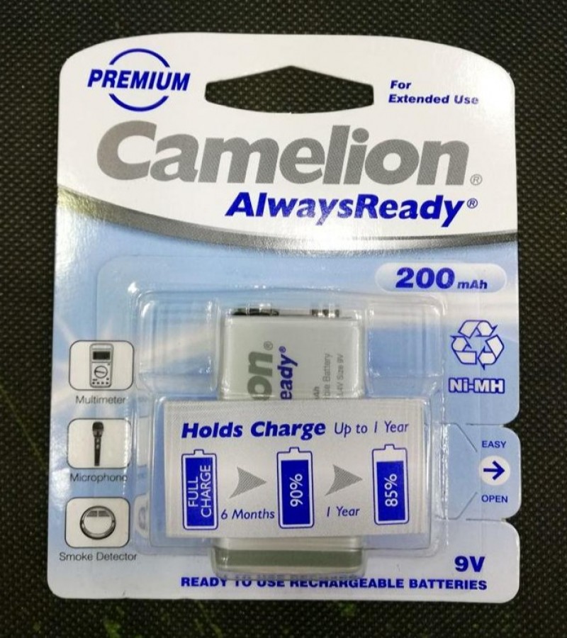Camelion Battery 9V 200mAh Always Ready Rechargeable Pack