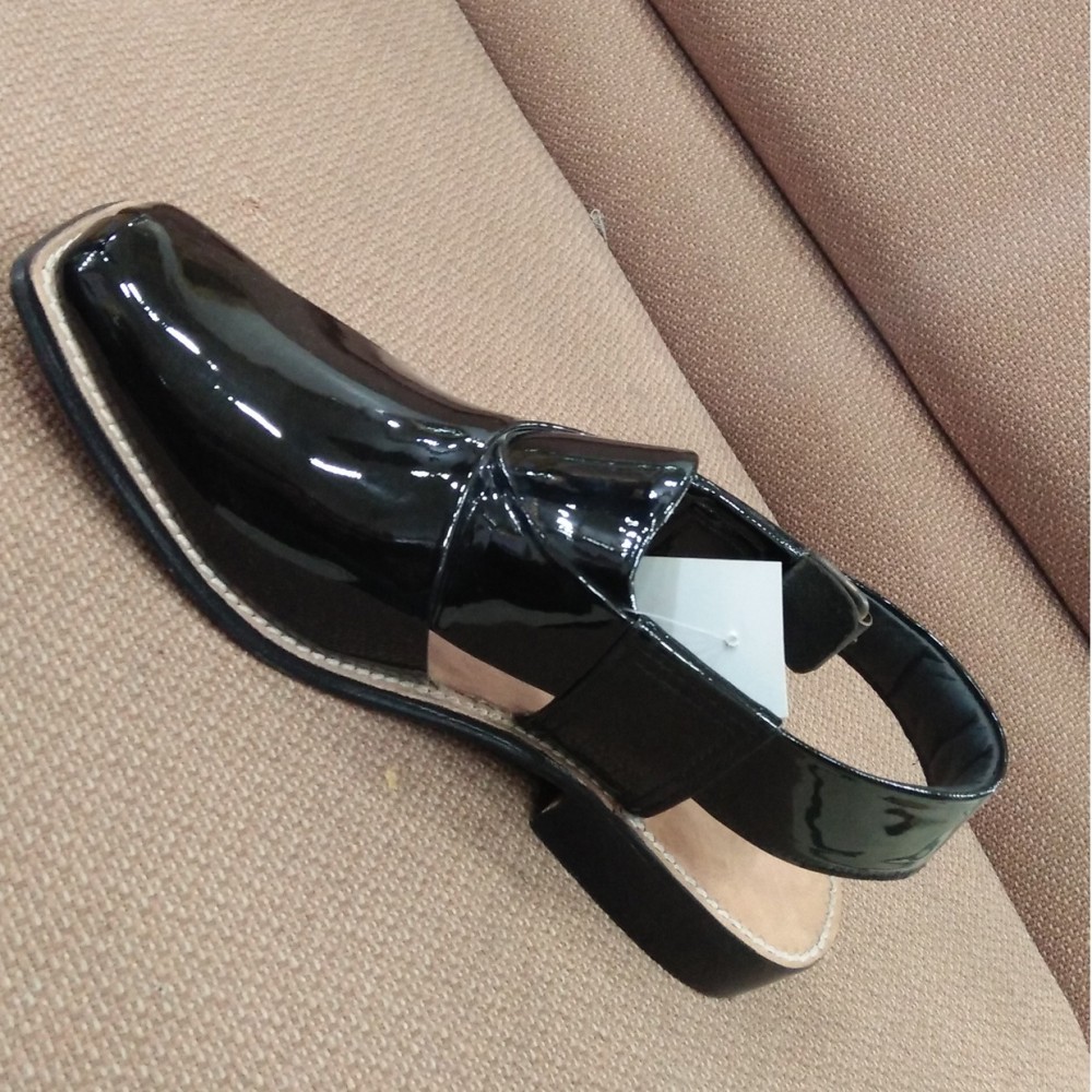 MilliShoes All Leather Black Shine Peshawari Chappal For Men -6 to 11