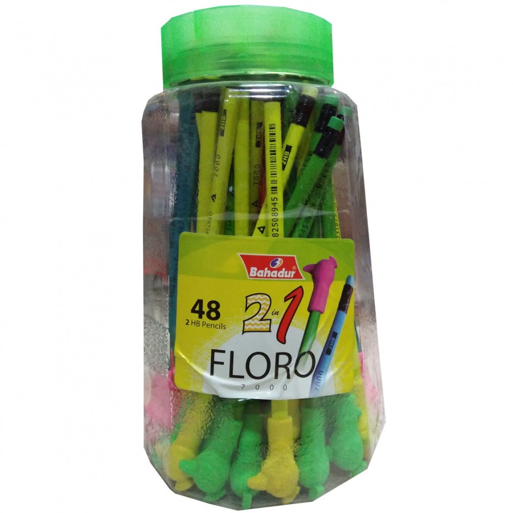 Bahadur 2in1 Floro Lead Pencil - 2HB Pencils - 48 Pieces