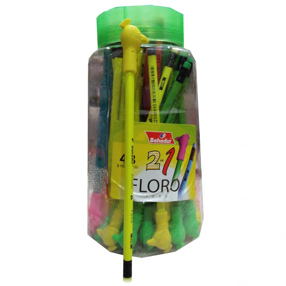 Bahadur 2in1 Floro Lead Pencil - 2HB Pencils - 48 Pieces