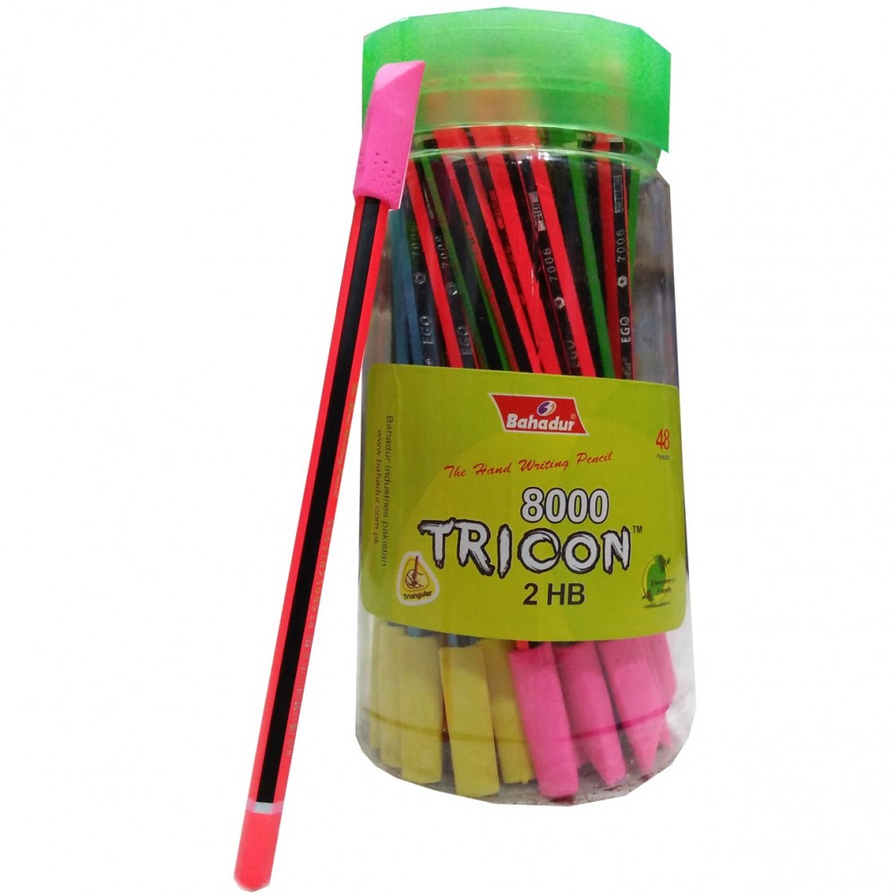 Bahadur 8000 Hand Writing Tricon  Pencil - 2HB Pencil - 48 Piece