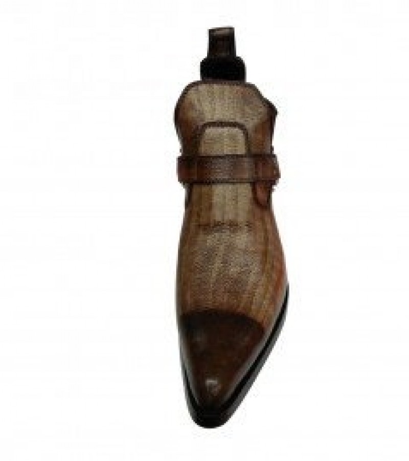 Brown Leather Amazing Western Cowboy Boots With Metal Chain For Men - 7 To 12