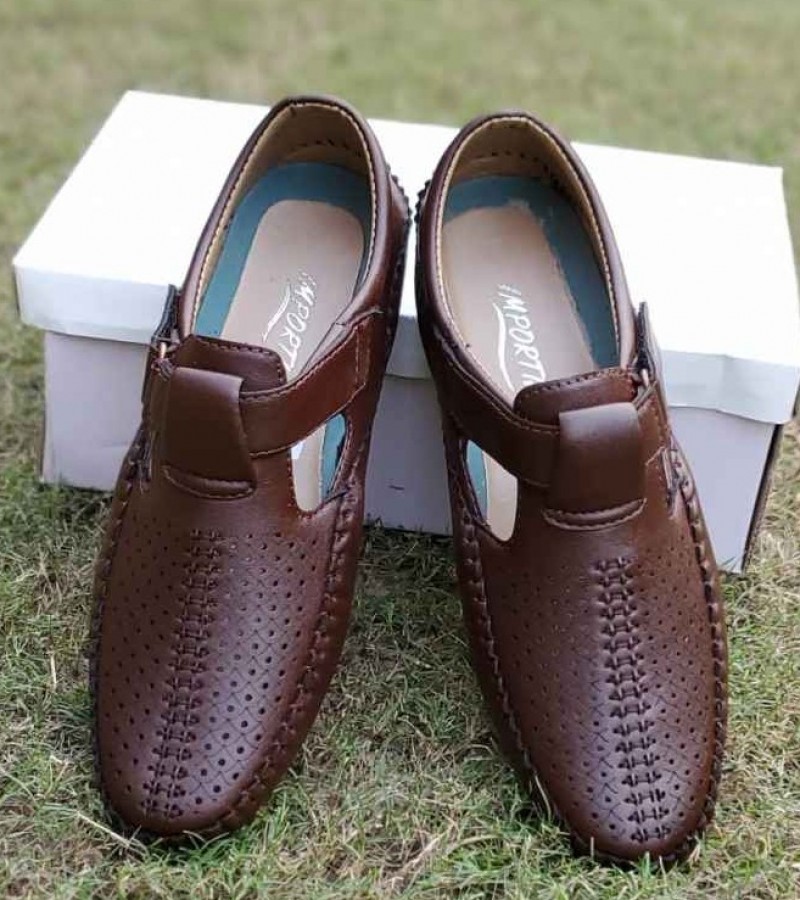 Brown Synthetic Leather Driving Sandals For Men Sale price Buy