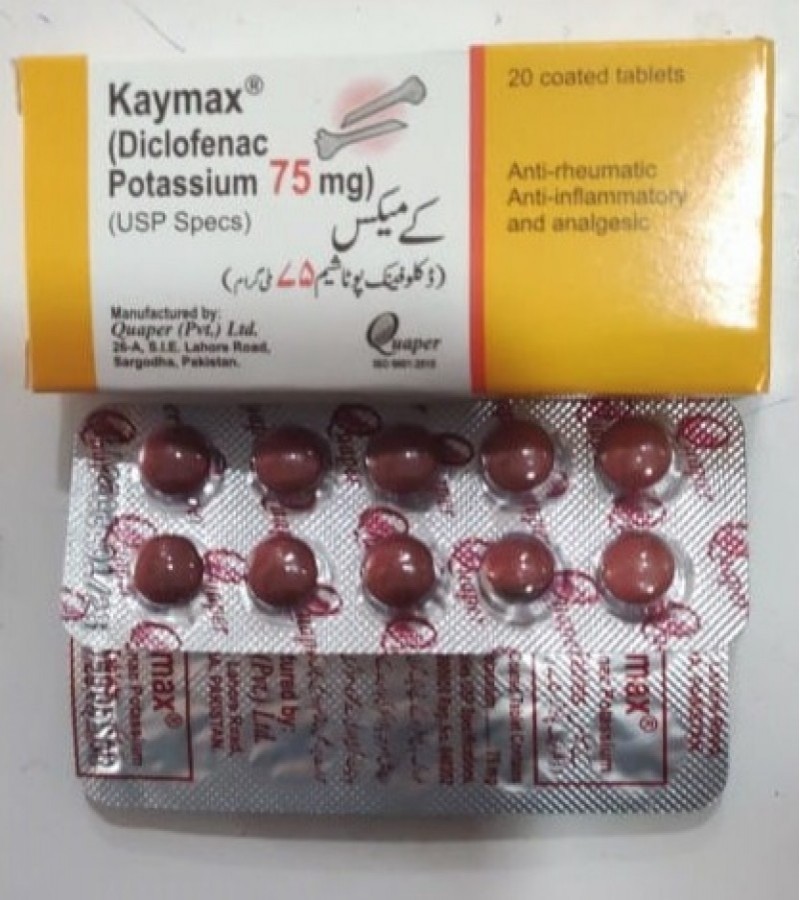 KAYMAX 75MG TABLETS ( DICLOFANAC POTTASIUM ) PERFECT PAINKILLER.