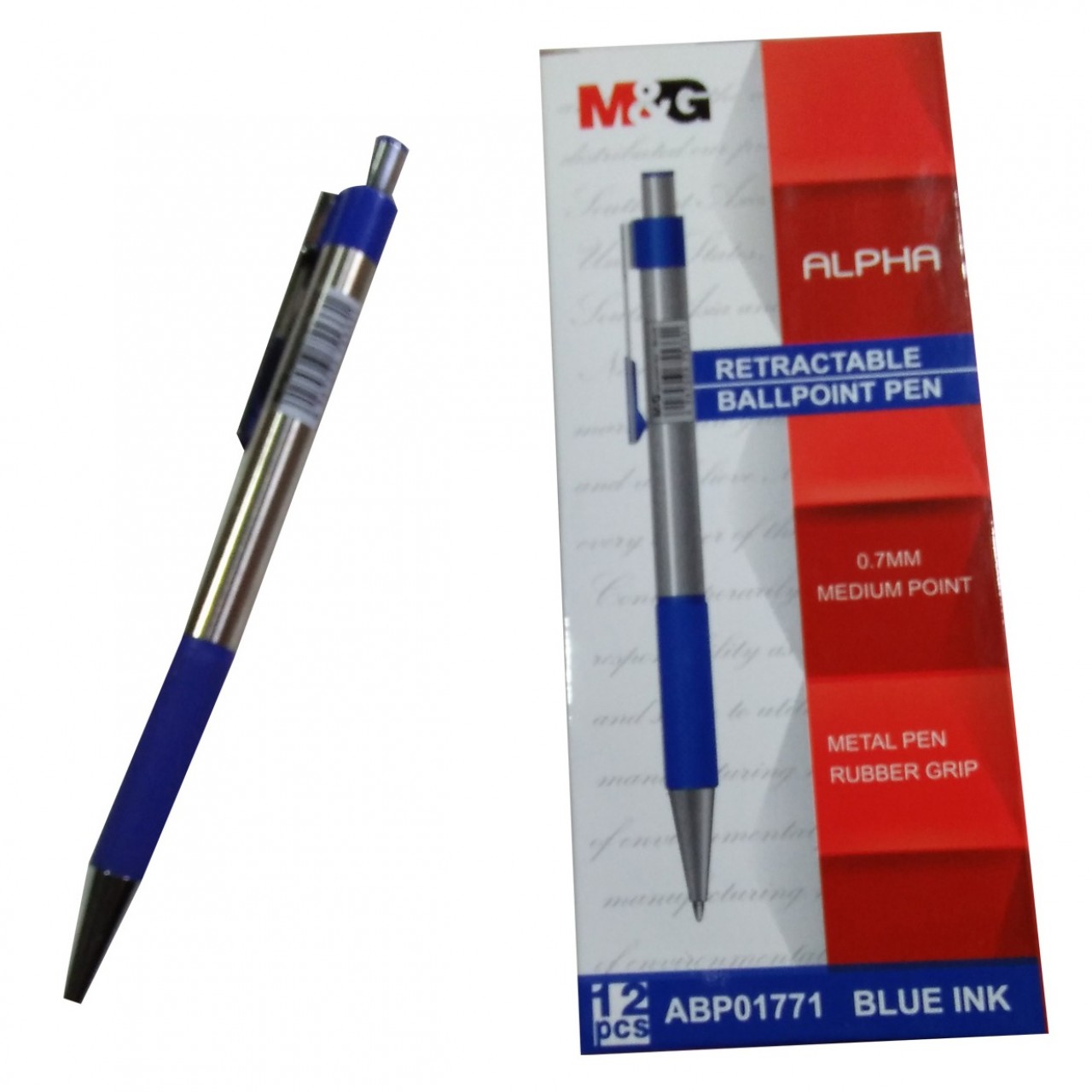 M&G Alpha Retractable Blue Ball Point - 12 Piece - 0.7mm