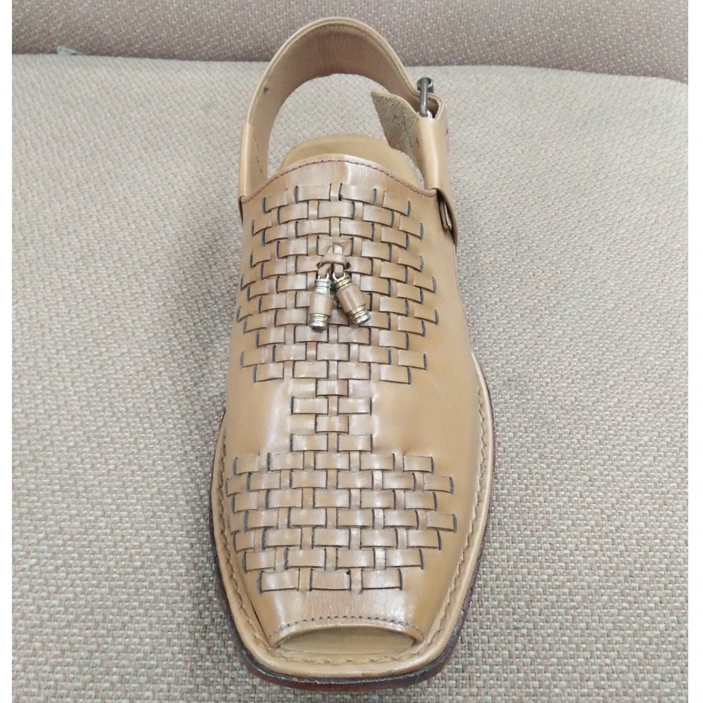 Milli Shoes Fashionable All Leather Peshawari Chappal For Men - Beige - 6 to 11