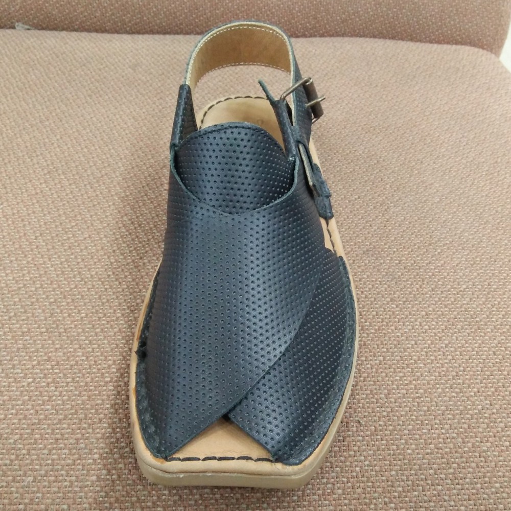 Milli Shoes Fashionable Leather Peshawari Chappal For Men - Black - 6 to 11