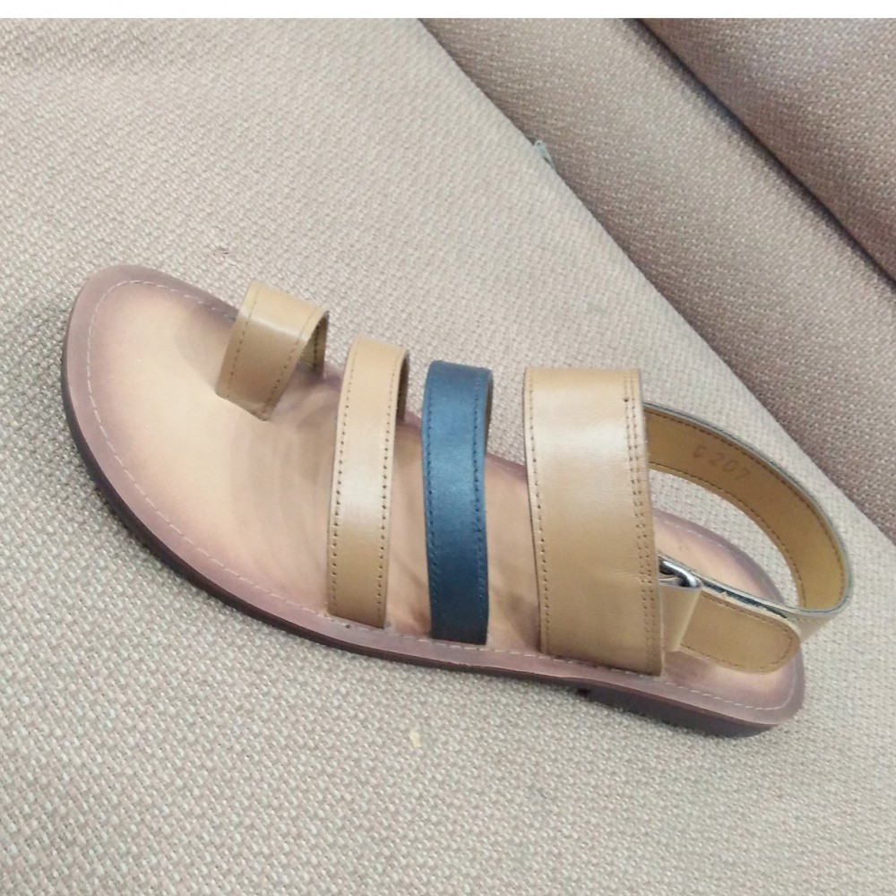 Milli Shoes Fashionable Leather Thumb Sandals For Men - Beige - 6 to 11