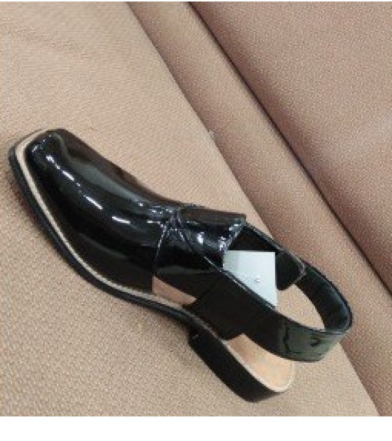 MilliShoes All Leather Black Shine Peshawari Chappal For Men -6 to 11