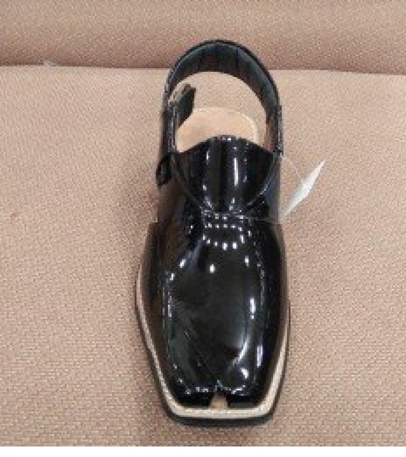 MilliShoes All Leather Black Shine Peshawari Chappal For Men -6 to 11