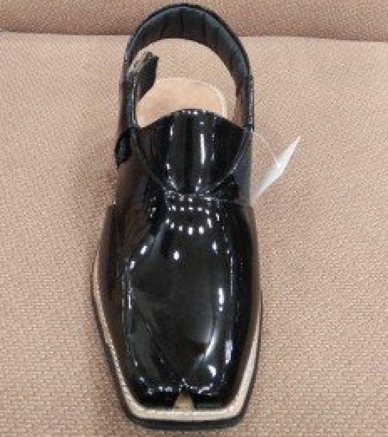 MilliShoes All Leather Black Shine Peshawari Chappal For Men -6 to 11
