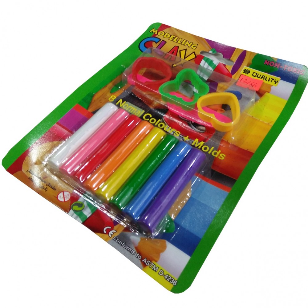 Non-Toxic Modelling Clay For Kids - 8 Normal Colors & Molds