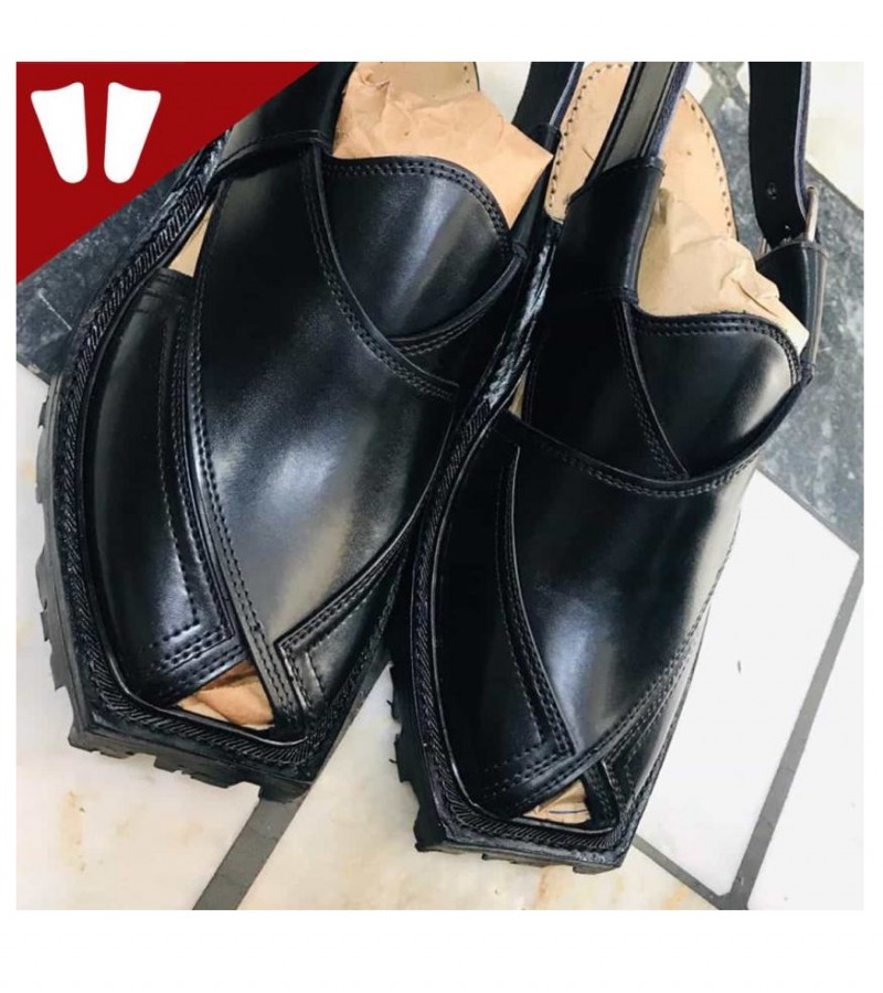 Peshawari Sandal - Original Norozi Chappal - Pure Leather - Handmade - Black