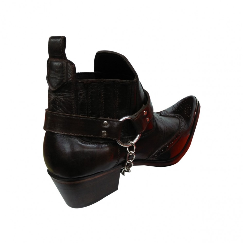 Black Leather Western Cowboy Boots With Metal Chain For Men - 7 To 12